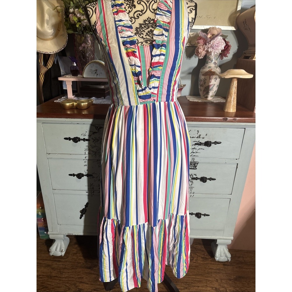 Duffield Lane Cotton Fit and Flare Cottagecore Stripped Tank Pocket Dress Sz XS